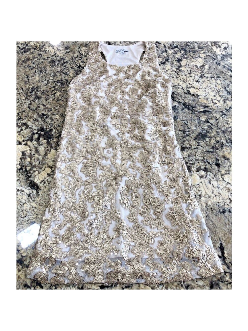 MED Alberto Makali Womens Knee Length Sequin Dress Stretchy Gold Cocktail Prom